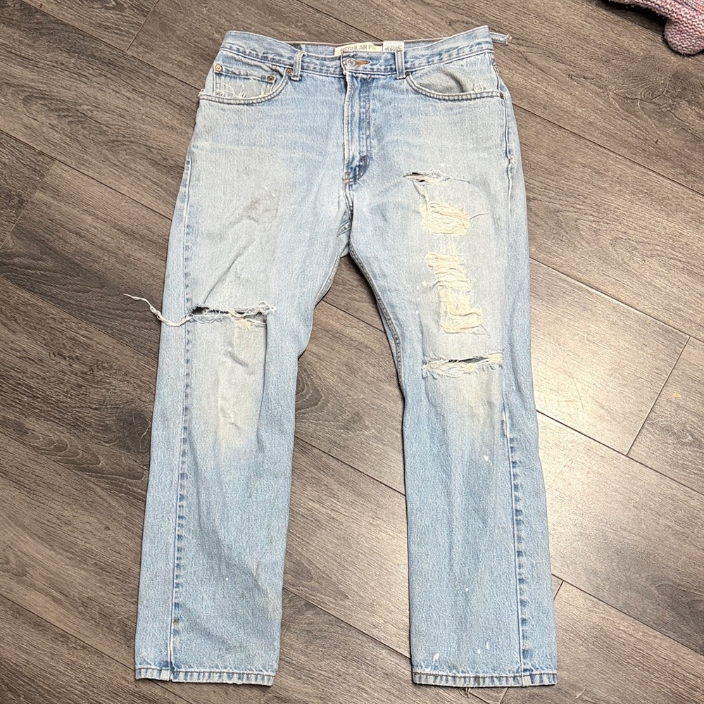 Levi's Light Blue Distressed Straight Jeans